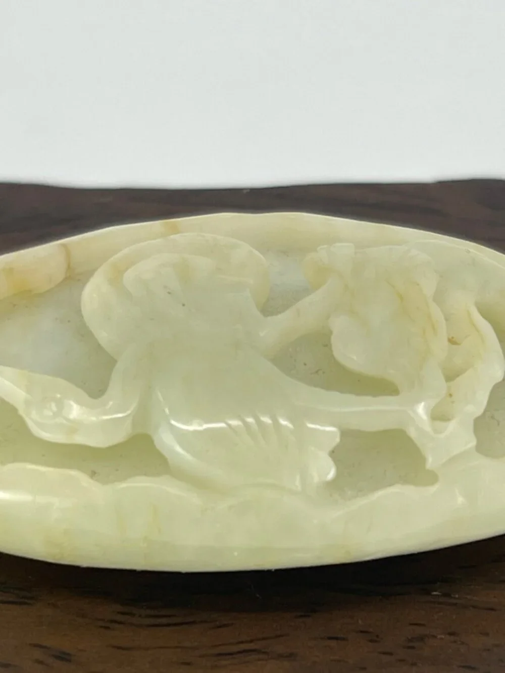 Chinese Hetian Jade Pendant w Crane & Pine Tree